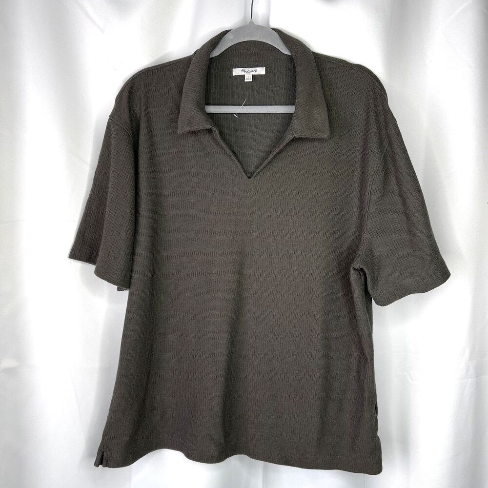 Madewell Men's V-neck Skipper Collar Textured Knit Polo Shirt Size Large